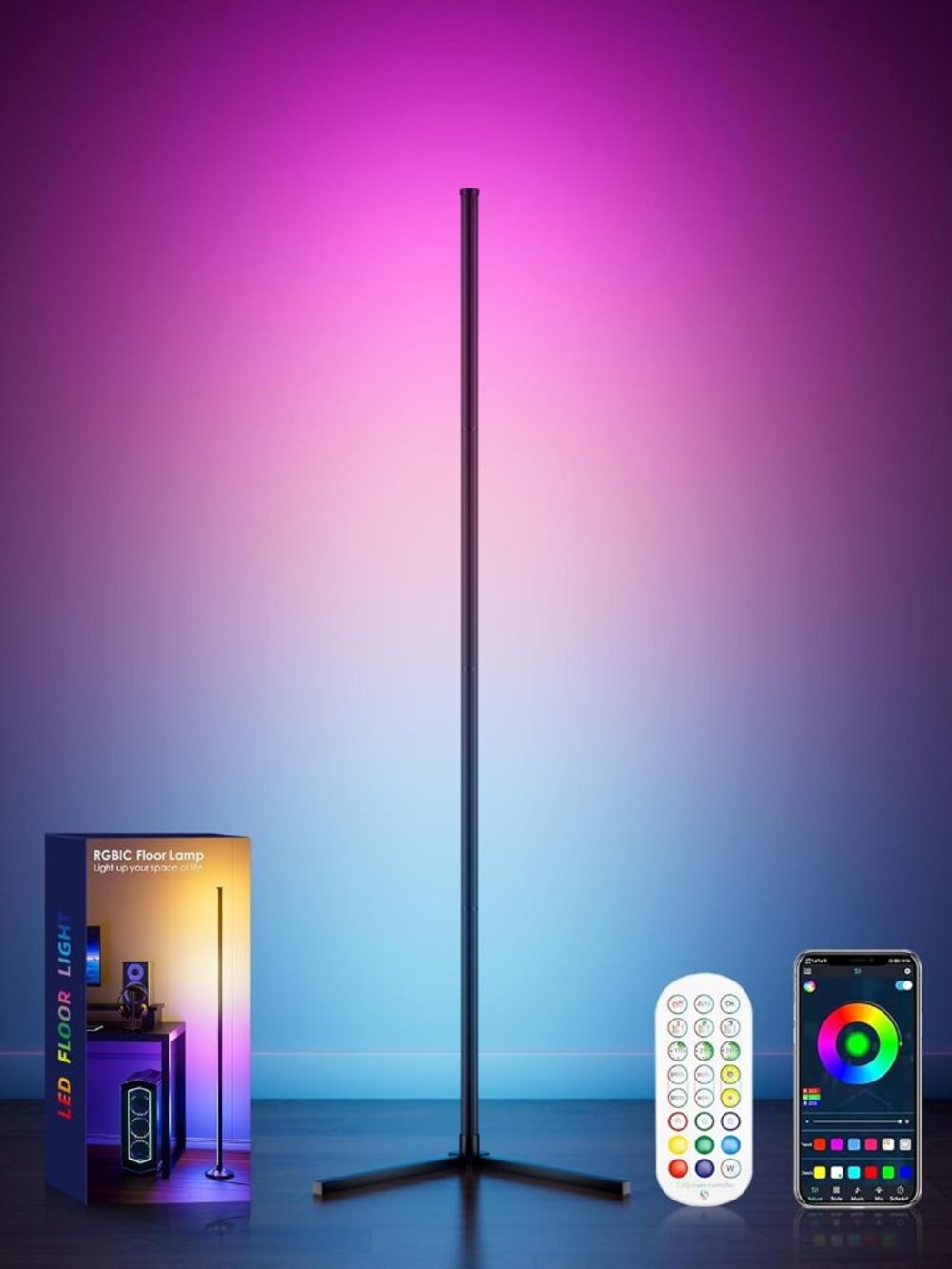 LED Multicolor Corner Floor Lamp with Remote, App/Music Sync, Brand New in Box